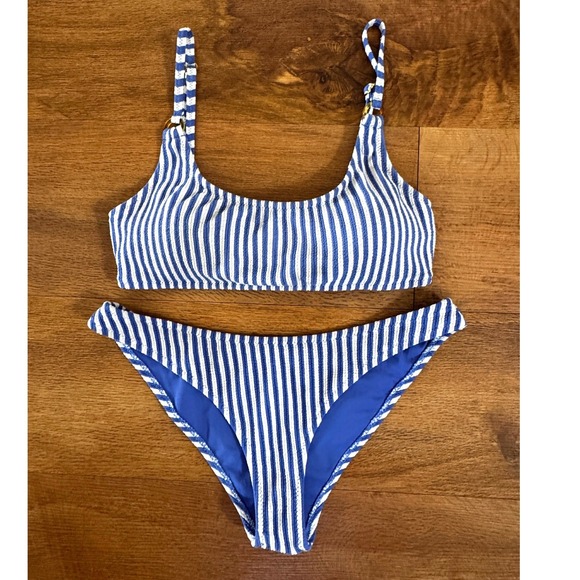Cabana Del Sol Other - Cabana del Sol Womens Blue White Striped Smocked Bikini Set Size Small
